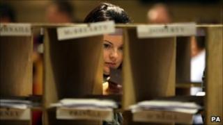 Votes for the Irish by-election are counted in Donegal, 26 November 2010