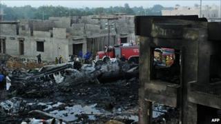 The crash site in Karachi