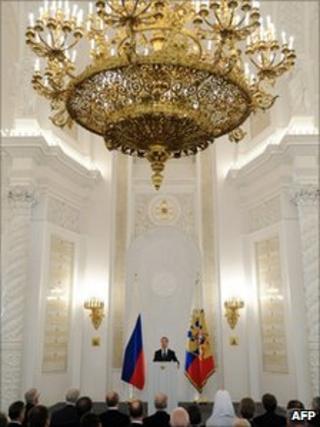 Russian President Dmitry Medvedev makes his annual state-of-the-nation address in the Kremlin, 30 November