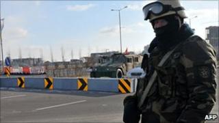 Kazakh soldier on duty in Astana on 30 November 2010