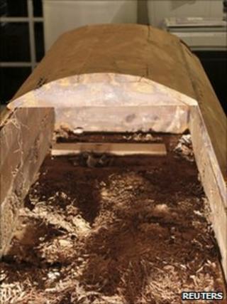 The coffin in which Lee Harvey Oswald (suspected killer of president John F Kennedy) was first buried. Undated picture