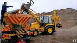 Salt being loaded on to gritter