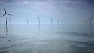 A wind farm off the UK coast near Liverpool
