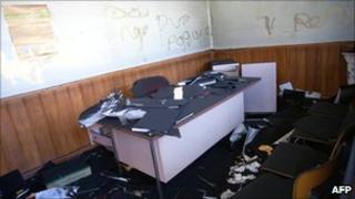 View of the kindergarten after the alleged arson attack in Ciudad Juarez on 7 December 2010