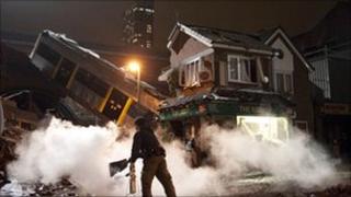 A behind-the-scenes shot of the Corrie tram crash