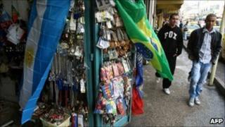 Argentinian and Brazilian flags in Ramallah, West Bank