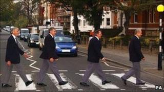 Fron Choir members on a visit to the Beatles' Abbey Road studios