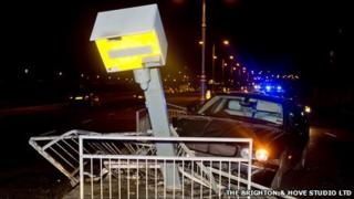 Nick Cave's car at the scene of the crash