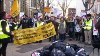 Students demonstrating in Reading