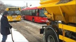 Snow on roads at Consett