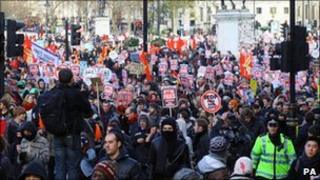 Students protesting in London