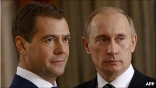 Russian President Dmitry Medvedev (L) and Prime Minister Vladimir Putin (R) - file photo from 2007