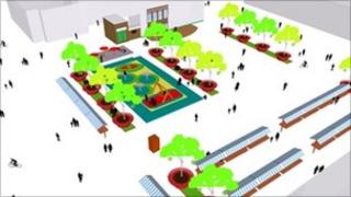 An artist's impression of the new look market area in Harlow