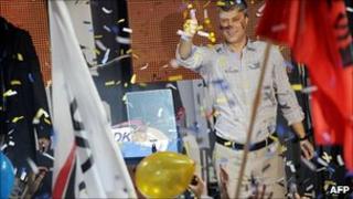Hashim Thaci at a victory rally in Pristina