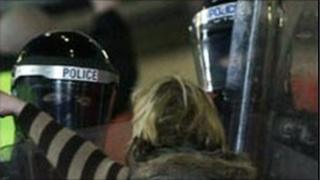 Riot police at game