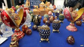 Fake Faberge eggs displayed at Paris' Charles de Gaulle airport. Photo: 14 December 2010