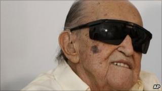 Oscar Niemeyer outside the Niemeyer Foundation building in Niteroi, near Rio de Janeiro, on his 103rd birthday