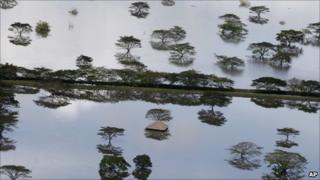 farmland under water in La Victoria in southern Colombia on 15 December