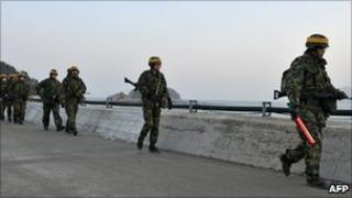 South Korean troops on Yeonpyeong Island on 17 December 2010