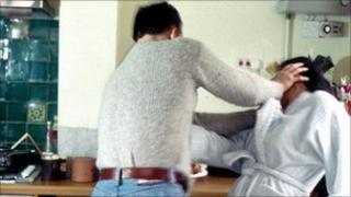 Staged domestic violence scene