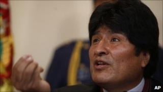 President Evo Morales at a press conference in la Paz, 3 December 2010