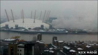 Smoke from the fire near the O2