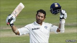 Sachin Tendulkar after scoring his 50th 100 in Test cricket