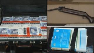 A briefcase full of cash, a gun and blank vehicle documents