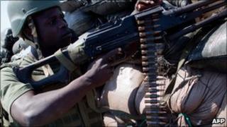 A soldier serving with the African Union mission in Somalia