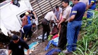 Rescue workers at the crash site