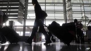A passenger at San Francisco International Airport. Photo: December 2010