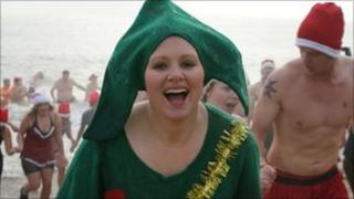 Swimmers in the St Elizabeth Hospice Christmas Day swim at Felixstowe