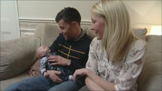 Baby Harvey Flanagan with his parents Andrew Flanagan and Michelle Dyer