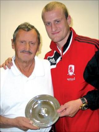 Malcolm Danby with Middlesbrough footballer David Wheater