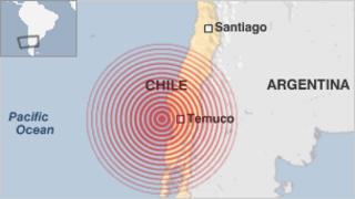 Map showing Chile earthquake
