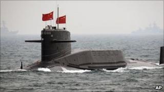 File image of a Chinese submarine during a fleet review
