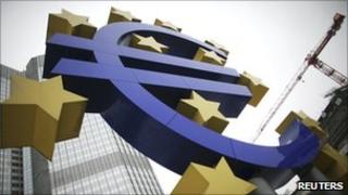 The euro sign in front of the European Central Bank