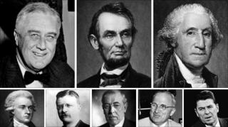 Главные президенты США: ФДР, Линкольн, Вашингтон, Джефферсон, Теодор Рузвельт, Вудро Вильсон, Трумэн, Рейган