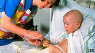 Young boy being treated for leukemia