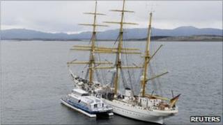 The German naval training ship "Gorch Fock" near the port of Ushuaia (24 Jan 2011)