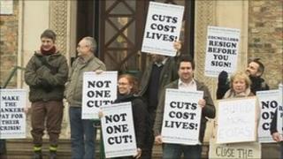 Protesters outside Cambridgeshire County Council's headquarters
