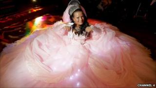 Sam Norton in a 20 stone wedding dress