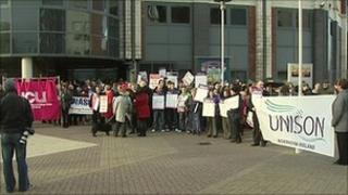 Staff protested at the Belfast Metropolitan College