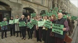 Protest outside the Guildhall on 8 February against the plans to build 2,000 homes at Barton Farm