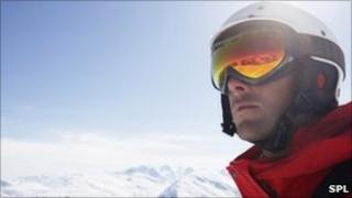 A skier wearing a helmet