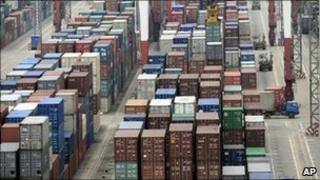 Shipping containers waiting to be exported from Shanghai