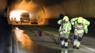 Fire crew after Brynglas tunnel fire Pic: South Wales Fire Service