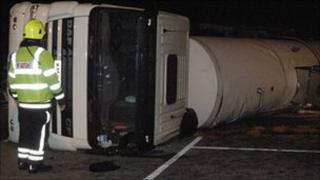 The overturned tanker