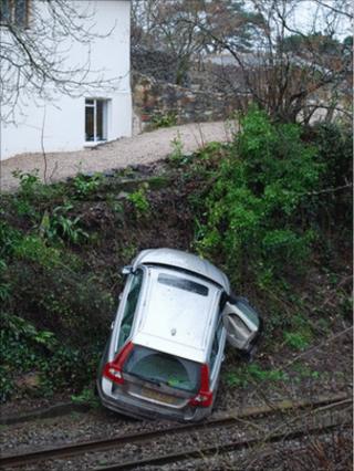 Car on railway line