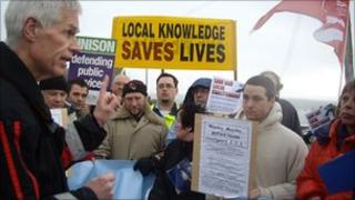 Sir Alan Massey speaking to protesters